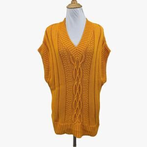 Roots Sweater Vest Womens M Medium Saffron Cable Knit V Neck Sleeveless Slouchy